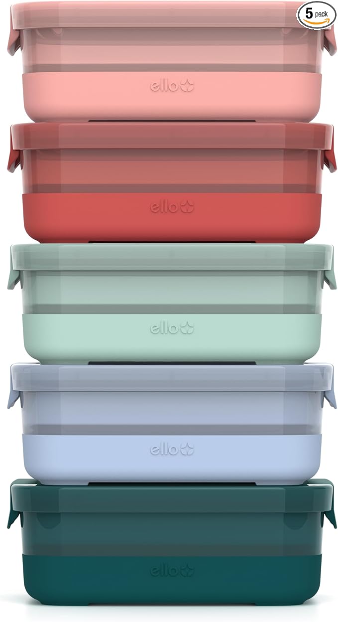 Ello 3.7 Cup Plastic Meal Prep Containers, 5 Pack, Melon | Set of 5 leakproof by Ello