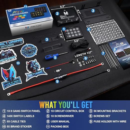 MICTUNING 12 Gang Switch Panel, P1B LED Touch Control Panel Box with Electronic Fuses Car Touch Switch Box Universal for Truck ATV UTV Boat Marine RV SUV Caravan Camper, 2 Years Warranty