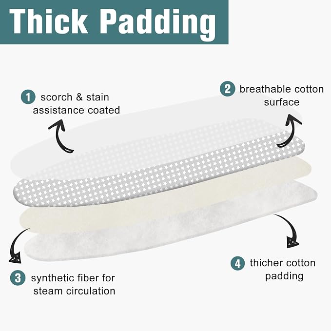 Ironing Board Cover and Pad 15" x 54", 4 Layers Extra Thick Iron Board Cover - Image 2