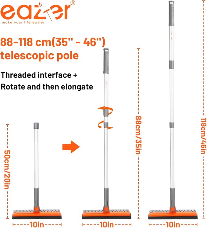 Eazer 46'' Professional Window Cleaner Tool, 2-in-1 Rotatable Squeegee - Image 3