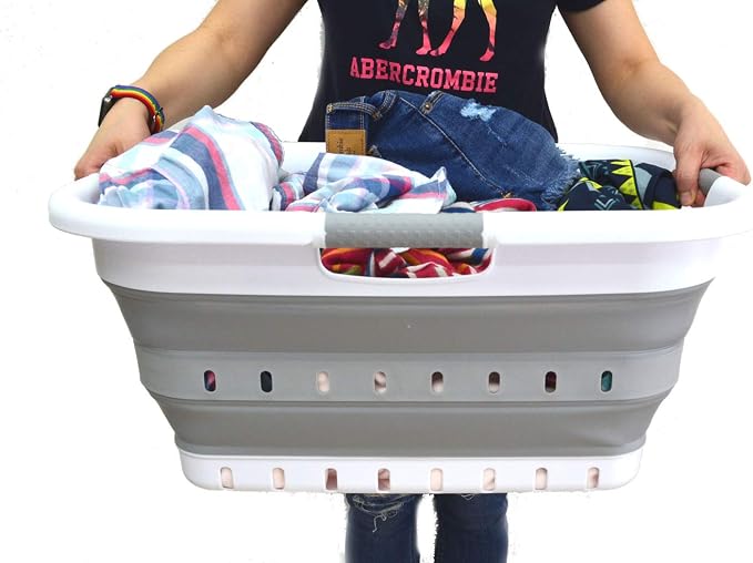 SAMMART 41L Set of 2 Collapsible 3 Handled Plastic Laundry Basket-Foldable Pop - Image 6