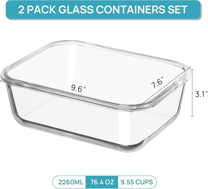 Vtopmart 2Pack 2260ml/76.4oz Extra Large Glass Storage Containers, Dishwasher - Image 3