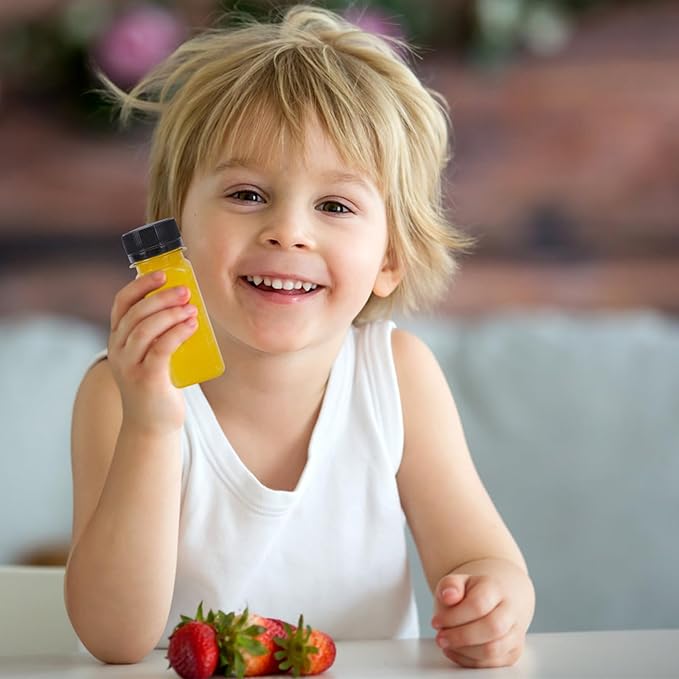 Plastic Juice Bottles 150 pcs 2 oz Empty Plastic Water Bottles with Caps Reusable Clear Beverage Containers for Drinking, Juicing, Smoothie, Water with 2 Brushes, 2 Funnels, 160 Stickers