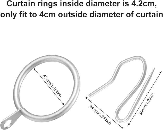 Hotop 60 Pcs 1.65 Inch Curtain Ring and 60 Pcs Pin Hook, Matt Silver | Metal - Image 3