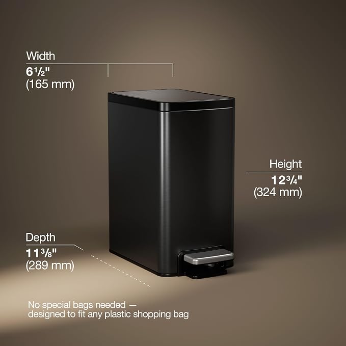 KOHLER 31319-BST Bathroom Trash Can, 1.6 Gallon, 6-Liter Step Can, Quiet-Close - Image 3