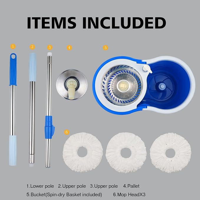 Spin Mop and Bucket with Wringer Set, 3 Mop Refills - Image 6