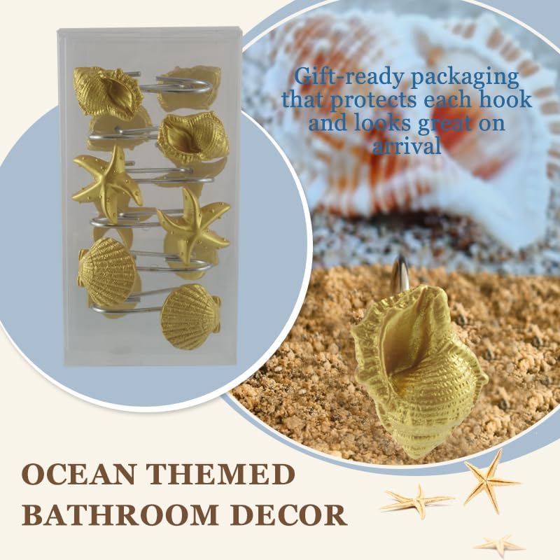 Seashell Shower Curtain Hooks 12pcs Beach Shower Curtain Rings Bath Shower - Image 6
