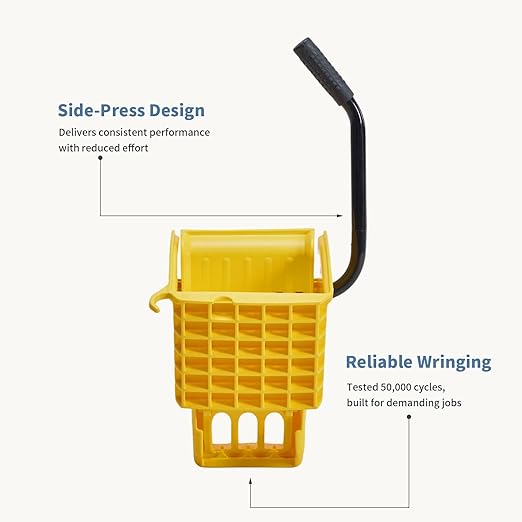 DUMOS 30-Quart Commercial Mop Bucket with Side-Press Wringer, Heavy-Duty Floor Cleaning System, Durable Wringer & Non-Marking Casters, Yellow