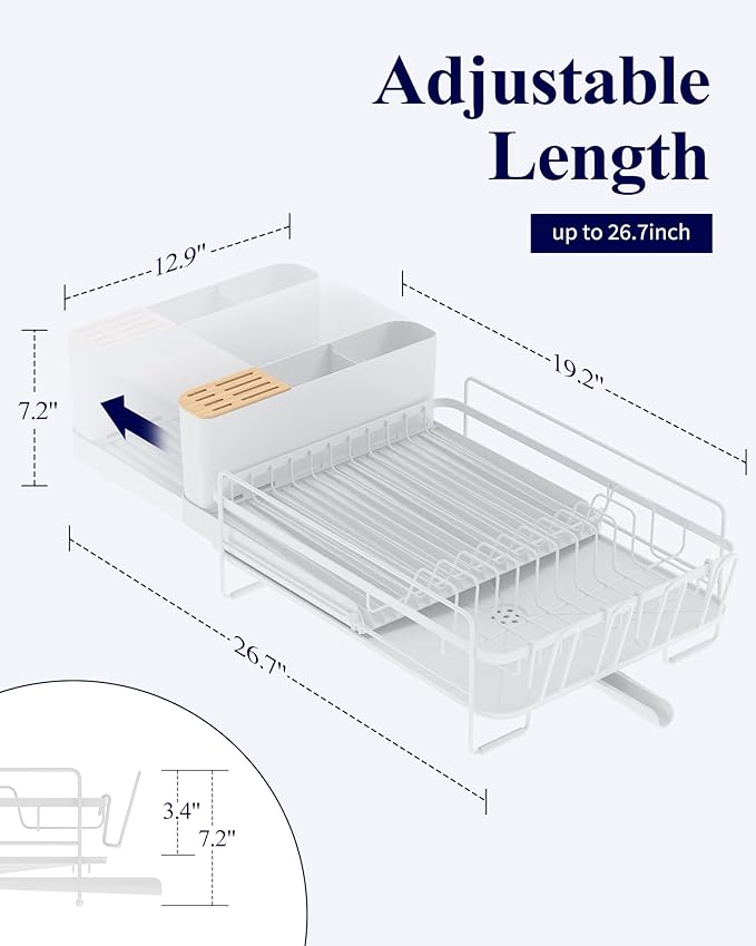 Kitsure Extendable Dish Drying Rack, 19.2"-26.7" L x 12.9" W, Anti-Rust Dish - Image 2