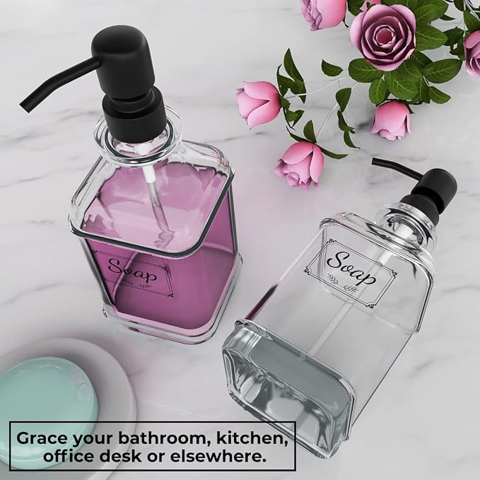 2 Pack Soap Dispenser, 18 Oz Antique Design Thick Glass Hand Dispensers; - Image 5