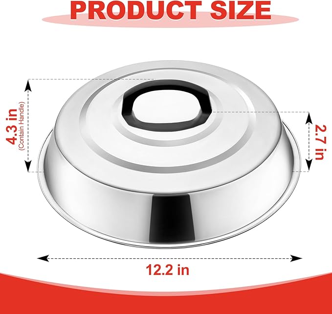 Round Basting Cover - 2 Pieces, 12.2 Inch Metal Steamer Dome Grill Accessories for Blackstone, Cheese Melting Dome for Griddle Cooking & Steaming, Good for Outdoor & Indoor