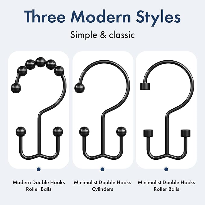 Bathway Shower Curtain Hooks Matte Black Shower Curtain Rings, Metal Shower - Image 7