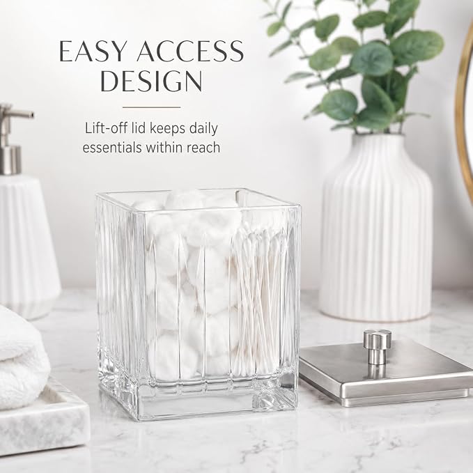 Vince Camuto Home Glass Cotton Jar Holder – Nickel Lid, Elegant Bathroom - Image 4