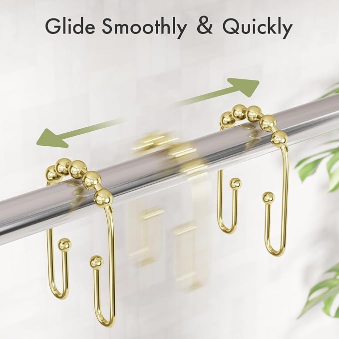AmazerBath Shower Curtain Hooks Gold Shower Curtain Rings Rust Proof, Double - Image 4