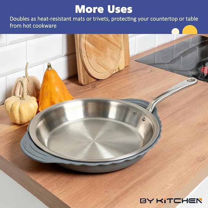 BYKITCHEN 3PCS Silicone Pan Protectors with 6PCS Felt Pan Pot Separators Dividers Pads for Stacking and Protecting Your Cookware, Compatible with Hexclad Cookware Set, Tfal Nonstick Frying Pans &More