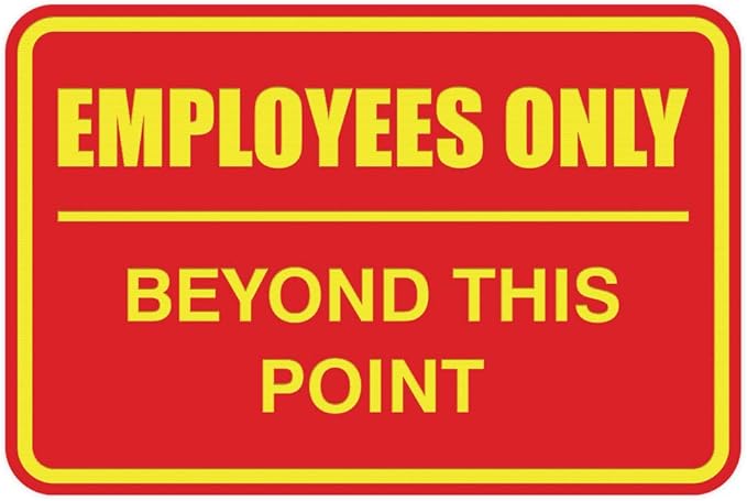All Quality Classic Framed Employees Only Beyond This Point Wall or Door Sign | Easy to Install Business Signage - Large (Red-Yellow) 1 Pack