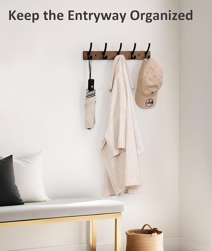 Optish Coat Rack Wall Mount, 16.5 Inches Wood Coat Hooks, Wall Hooks - Image 5