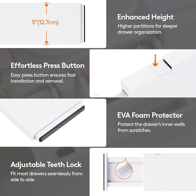 Lifewit 5" Tall Upgrade Drawer Dividers, Adjustable Deep Drawer Organizer | 16 - Image 6