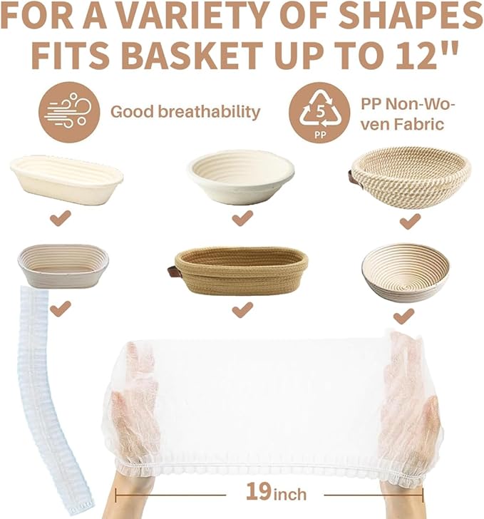 100 Pcs Banneton Liner,Banneton Bread Proofing Basket Non Woven Liners Non-Stick Dough,Bread Proofing Cover,Elastic Banneton Basket Liner,Sourdough Bread Baking Supplies