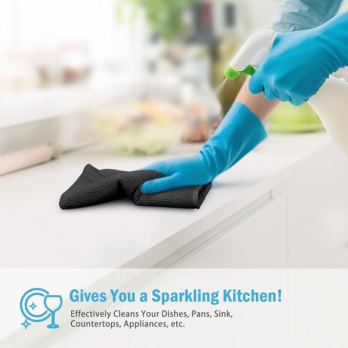 AIDEA Black Microfiber Cleaning Cloth-100PK, Reusable Cleaning Rags 12"x16" | - Image 5
