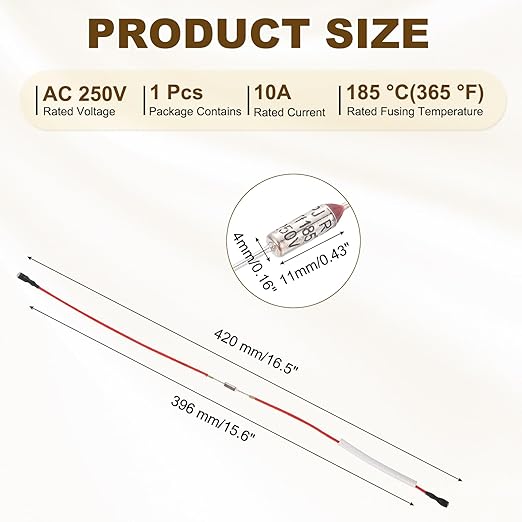 MECCANIXITY Universal Rice Cooker Temperature Fuse, 185°C 10A 250V Metal Thermal Fuse with Both End Terminal Fiberglass Sleeving for Electric Pressure Cooker Repair Part
