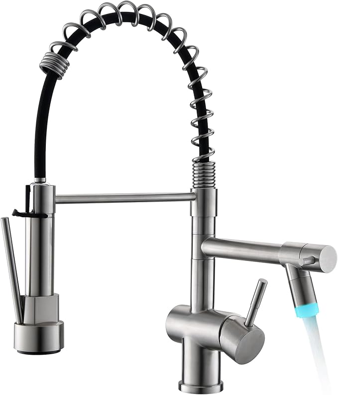 LED Kitchen Faucet with Pull Down Sprayer, Brushed Nickel Faucet by KICIMPRO
