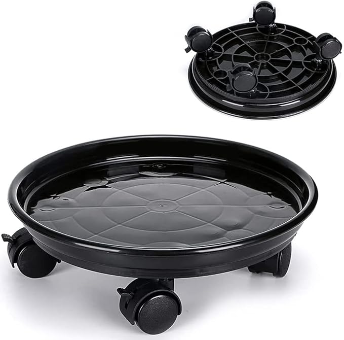 2 Pack Plant Caddy With Wheels,Plant Rollers With Wheels, Round Potted Rolling Plant Stands With Wheels Heavy Duty Flower Pot Rack on Rollers Dolly Trolley Saucer Tray Pallet Plant Dolly (15.5inch, Black)