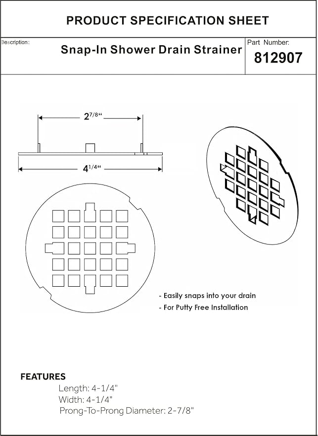 4-1/4” OD Snap-in Shower Drain Cover, Round Shower Drain Strainer Grid - Image 6