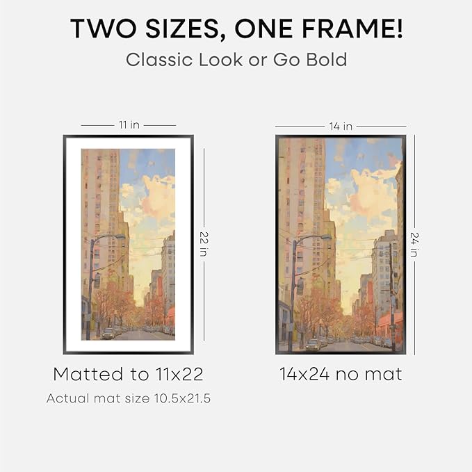 Homeforia 14x24 Picture Frame Black, High End Metal 14x24 Poster Frames with Mat 11x22 for Photo, 14 x 24 Black Frame Matted to 11 x 22 inch Print, 24x14 Thin Frame, Tempered Glass, Wall Kit, Set of 1