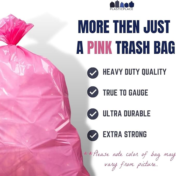 Plasticplace 32-33 Gallon Trash Bags │ 1.5 Mil │ Pink Garbage Can Liners │ 33’” - Image 2
