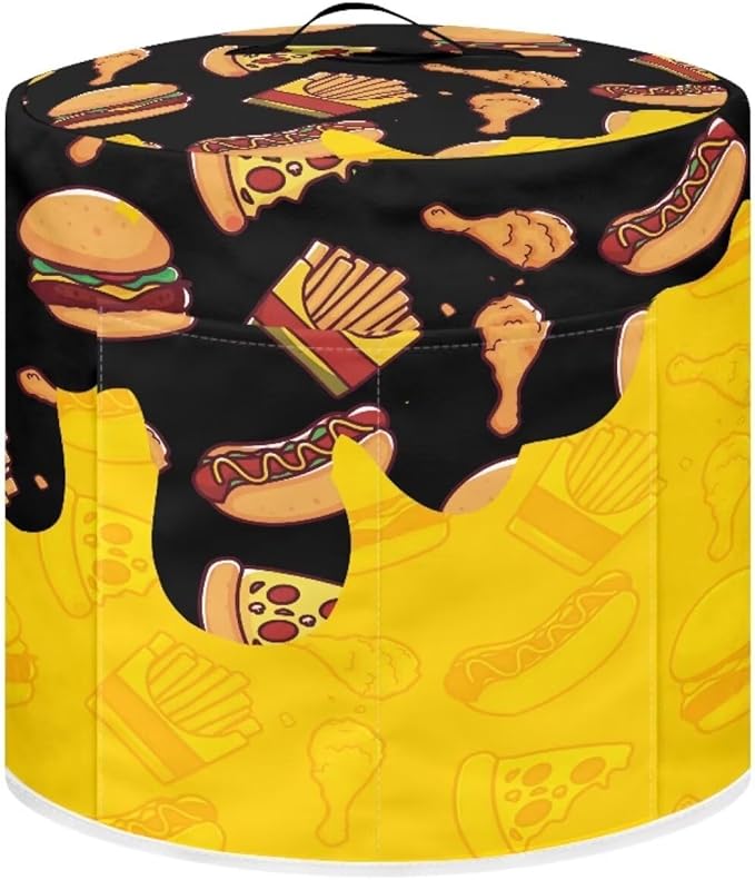 6 Quart Pressure Cooker Small Appliance Covers, Washable Dust Cover for Air Fryer Rice Cooker Kitchen Appliance Accessories with Storage Pockets, Pizza and Burger Print
