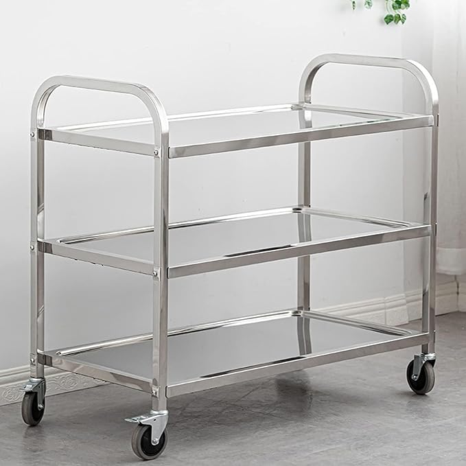 uyoyous Extra Large 3 Tier Stainless Steel Utility Cart 37 x20 x37 inch Commercial Heavy Duty Rolling Cart Food Storage Service Trolley with 360°Rotatable Wheels for Kitchen Hotel Restaurant Home Use