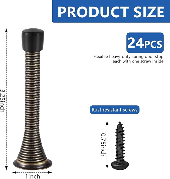 KISEER 24 Pack Spring Door Stops 3 1/4 Inch Flexible Heavy Duty Spring Door - Image 2