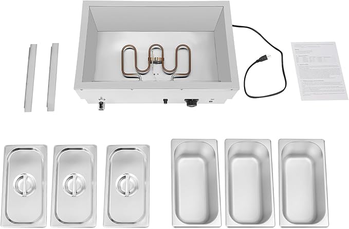 DYNAMI 110V Commercial Buffet Food Warmer,Large 3 Pan Stainless Steel Electric Countertop Steam Table with Intelligent Thermostat Design,for Parties Buffet Catering