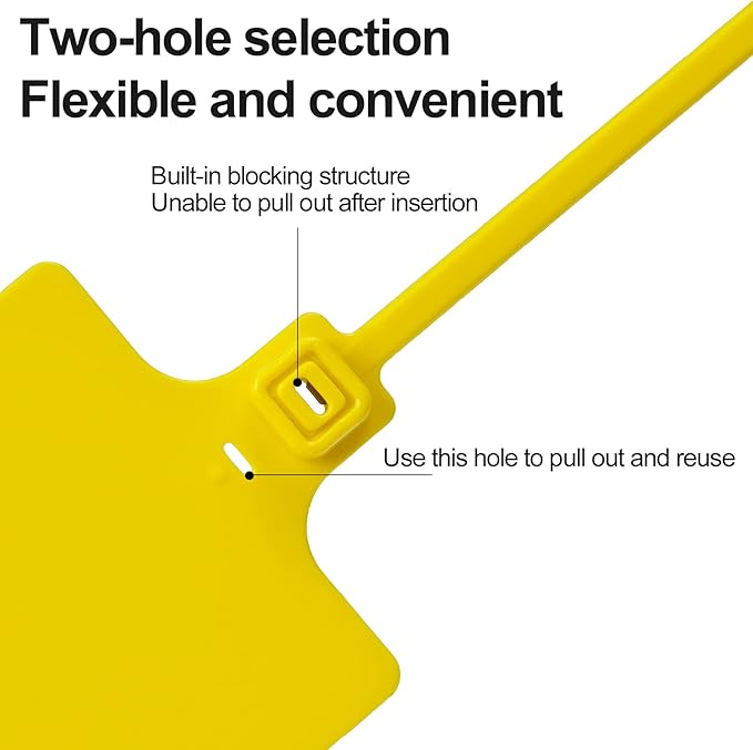 100 Yellow Plastic Writable Shipping Tags - Large, Waterproof, Hanging Labels with One Permanent Marker Pen