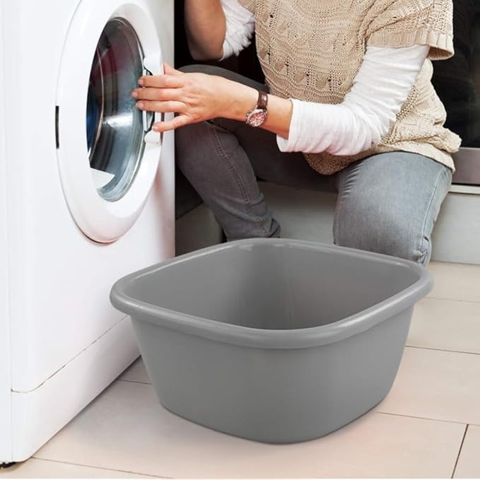 Set of 3 Plastic Wash Tub Dish Pan Basin, 16 Quart, Grey