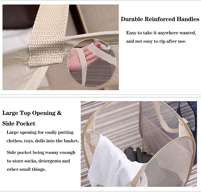 Mesh Popup Laundry Hamper, Foldable Laundry Basket Clothes Hamper - Image 3