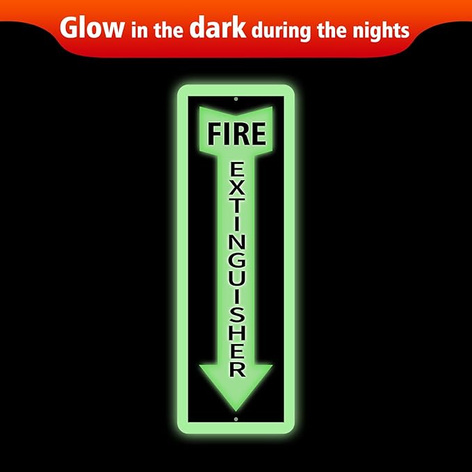 Fire Extinguisher Sign,4 Pack Reflective Fire Extinguisher Signs for Business,4 x12 Inch Aluminum Metal Safety Signs,Glow in the Dark,Weather Proof, Easy to Install, Indoor Outdoor Use