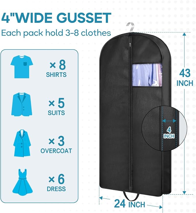 KIMBORA 43" Garment Bag for Travel, Gusseted Suit Bags for Men - Image 3