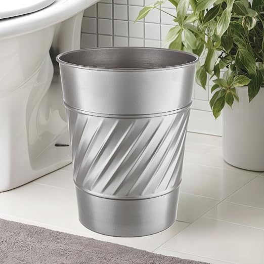 Monarch Abode Metal Bathroom Trash Can – Waste Basket for Bedroom, Office Desk, & Dorm, Handcrafted Wave Embossed, Durable Decorative Pewter Small Trash Can Bathroom Garbage Bin Wastebasket
