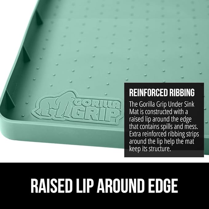 GORILLA GRIP Waterproof Silicone Under Sink Mat with Raised Lip for Kitchen and Bathroom, Cabinet Shelf Liner Stay in Place Mats Dishwasher Safe Drawer Liner, Organizer Tray, 15 x 22 in, Mint