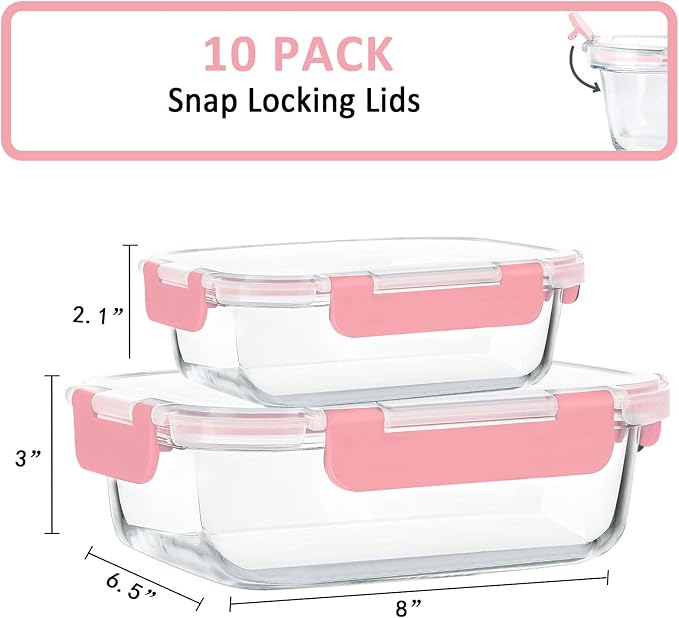 M MCIRCO 10 Pack Glass Food Storage Containers - Image 2