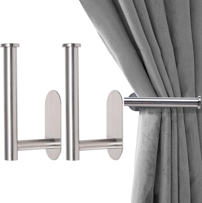 2 Pack Adhesive Curtain Holdbacks, No Drill Metal Curtain Tie Backs Holders by ForaBetterLiving