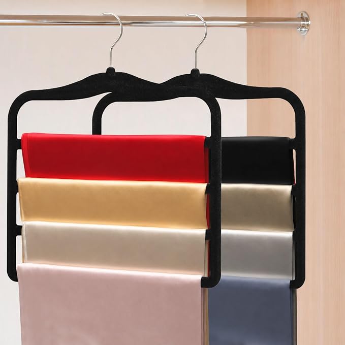 2 Pack Non-Slip Velvet Pants Hangers, Magic Space Saving Closet Organizers | by JUUBAOOPN