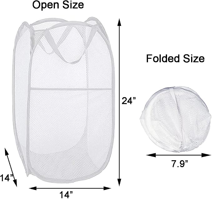 Pack of 2 Pop Up Laundry Hampers, Collapsible Mesh Laundry Baskets, Foldable - Image 2