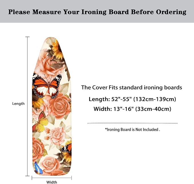 Butterfly Floral Ironing Board Cover Full Size Scorch Resistant Padding Heat - Image 6