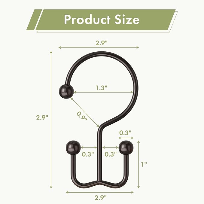 Amazer Bronze Shower Curtain Hooks, Rust-Resistant Metal Shower Hooks Shower - Image 2