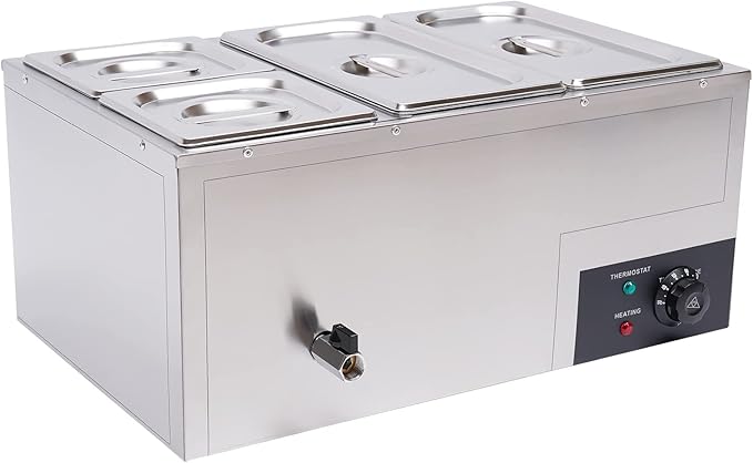 DYNAMI 110V 850W Commercial Buffet Food Warmer,Large Capacity 4 Pan(7.4QT*2+3.2QT*2) Stainless Steel Electric Countertop Steam Table with Intelligent Thermostat Design,for Parties Buffet Catering