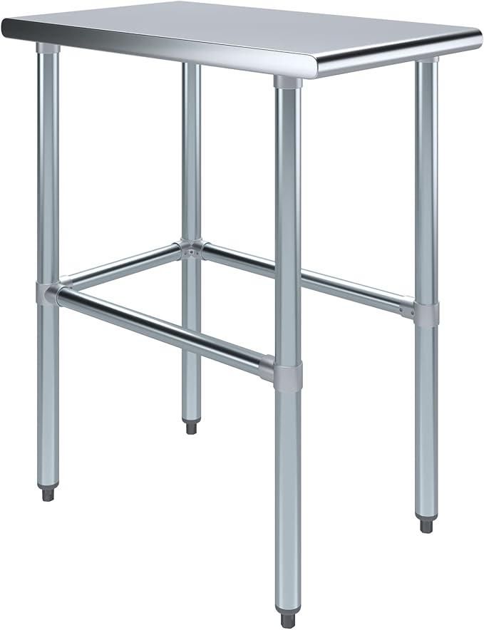 AmGood Stainless Steel Work Table Open Base | NSF Kitchen Island Food Prep | Laundry Garage Utility Bench (18" Long X 30" Deep)