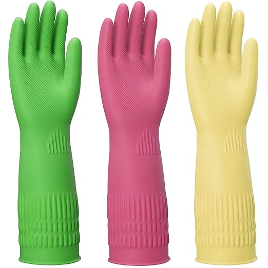 Rubber Gloves for Cleaning – 3 Pairs Reusable Gloves for Dishwashing, Kitchen by Unknown